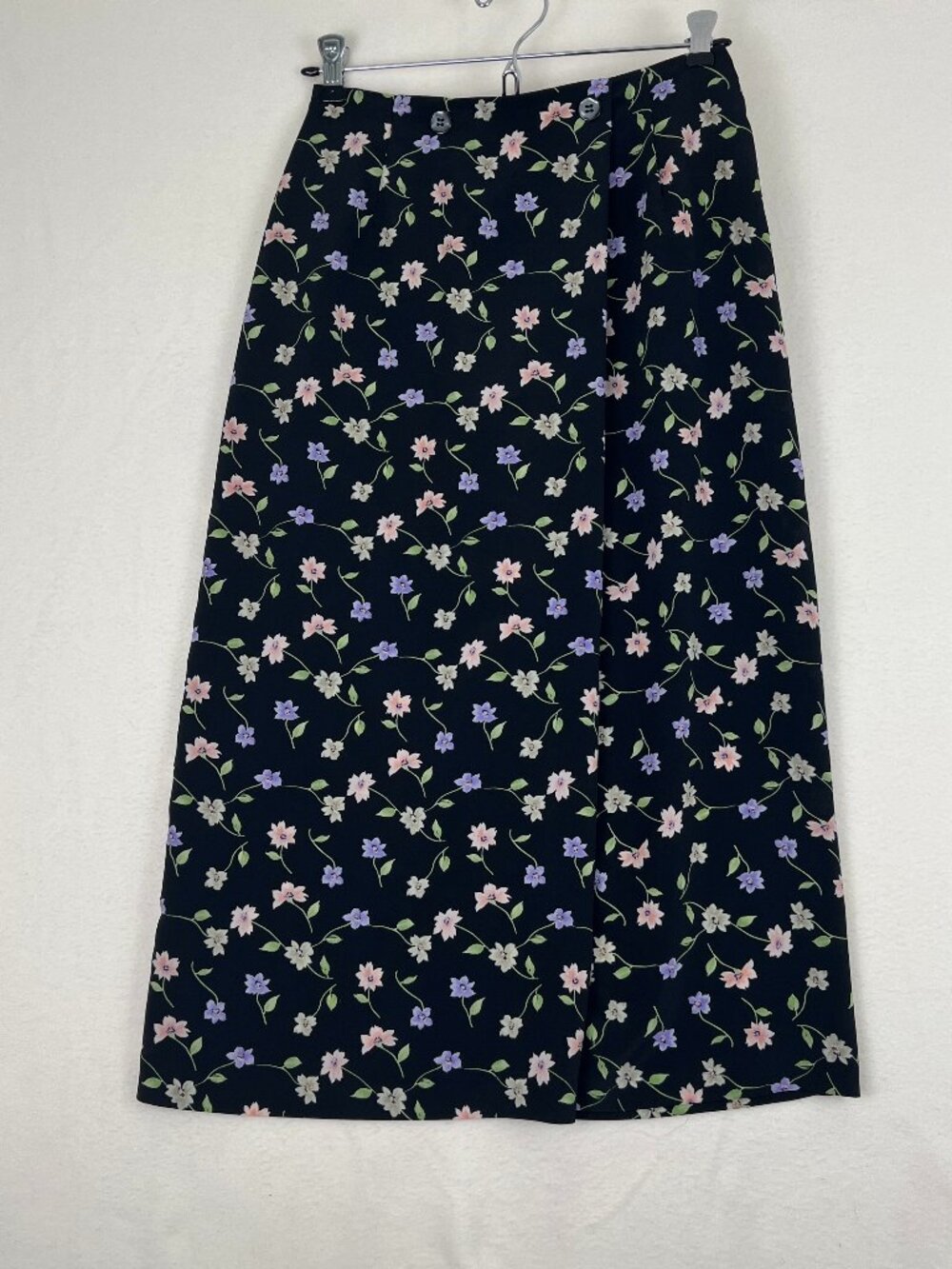 90s Black Floral Maxi Skirt Ditsy Print Petite Sophisticate